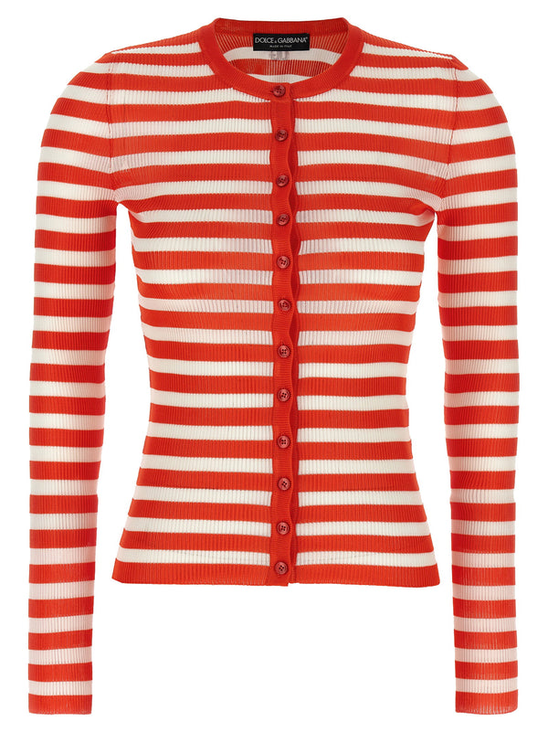 Dolce Gabbana Striped Viscose Cardigan For Women Luxurious Versatile Layering Top
