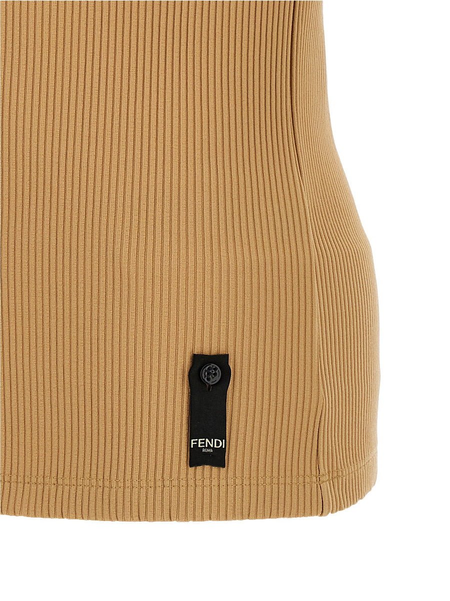 Fendi Crest Tank Top For Men Beige Premium Stretch Rib Knit With Tone On Tone Crest Embroidery