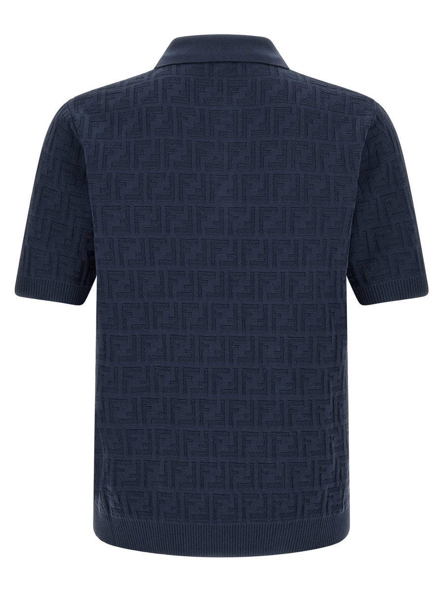 Fendi FF Jacquard Cotton Polo Shirt For Men Navy Blue
