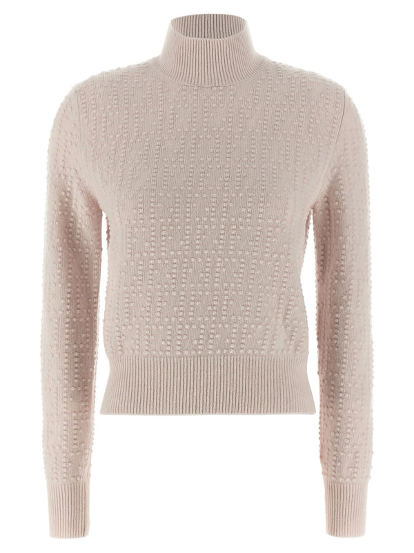 Fendi Pon Pon Sweater For Women Pink Wool Cashmere Blend High Neck FF Pattern Luxury Knit