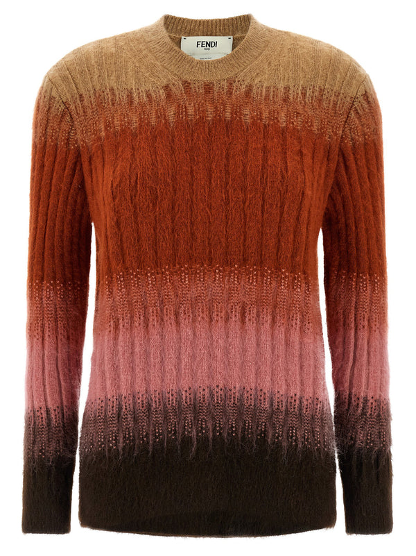 Fendi Vanite Knit Sweater For Women Multicolor Mohair Blend Ribbed Top With Dégradé Wool Pattern
