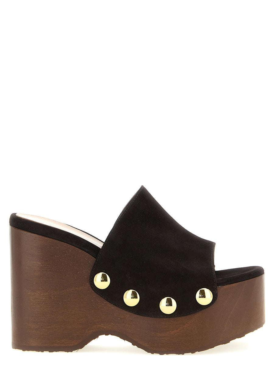 Gianvito Rossi Ardéa Suede Clog Sandals Brown With Studded Details