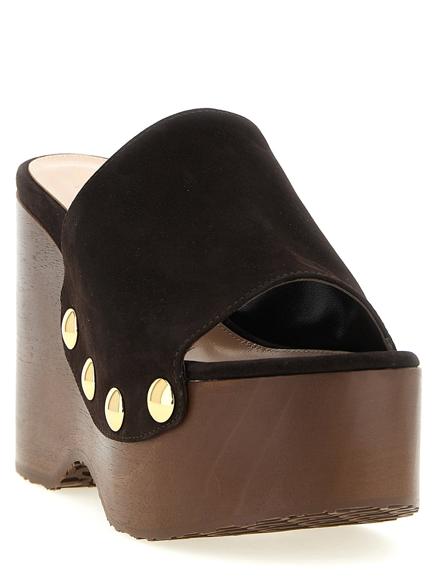 Gianvito Rossi Ardéa Suede Clog Sandals Brown With Studded Details