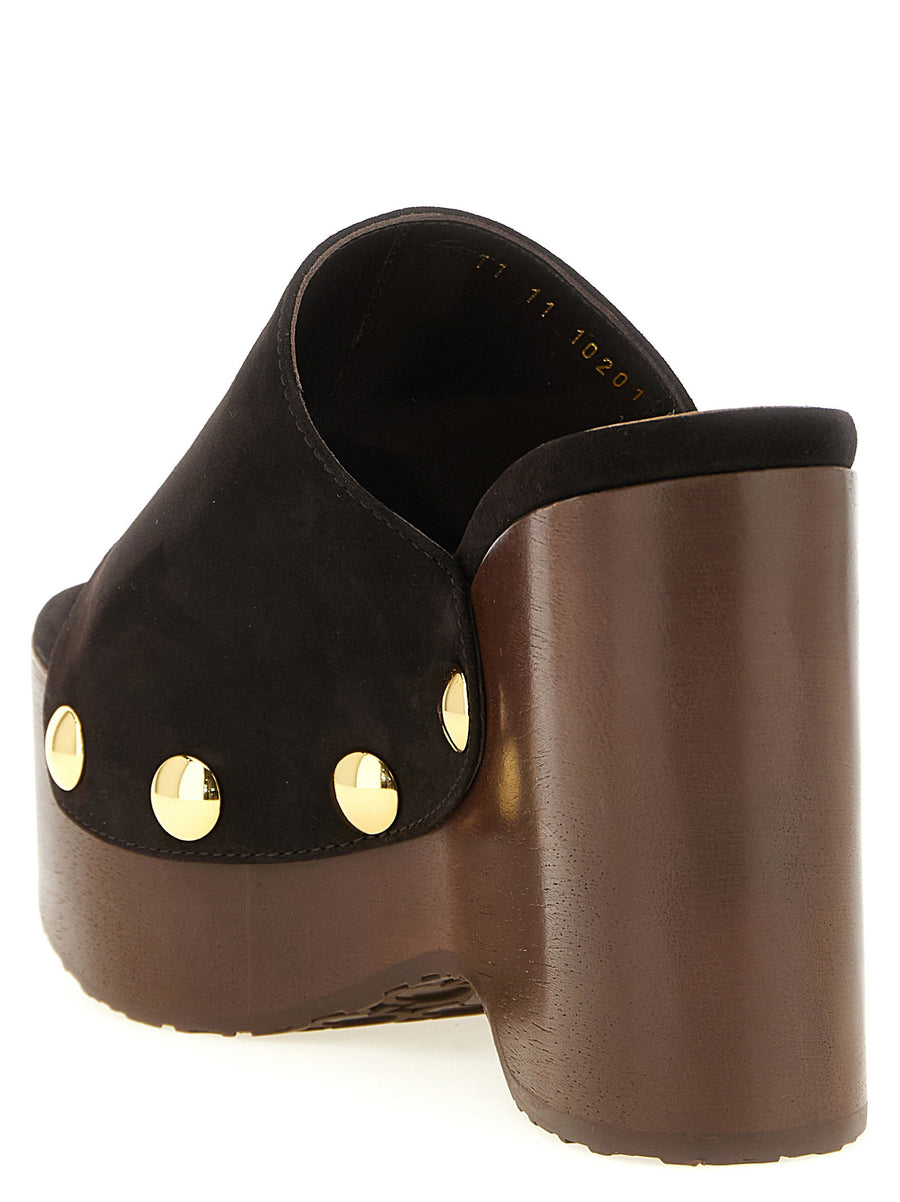 Gianvito Rossi Ardéa Suede Clog Sandals Brown With Studded Details