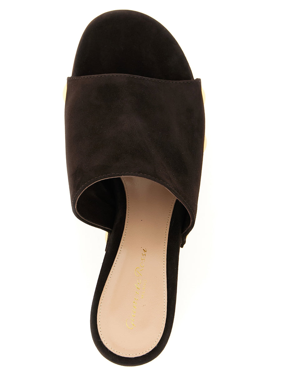 Gianvito Rossi Ardéa Suede Clog Sandals Brown With Studded Details