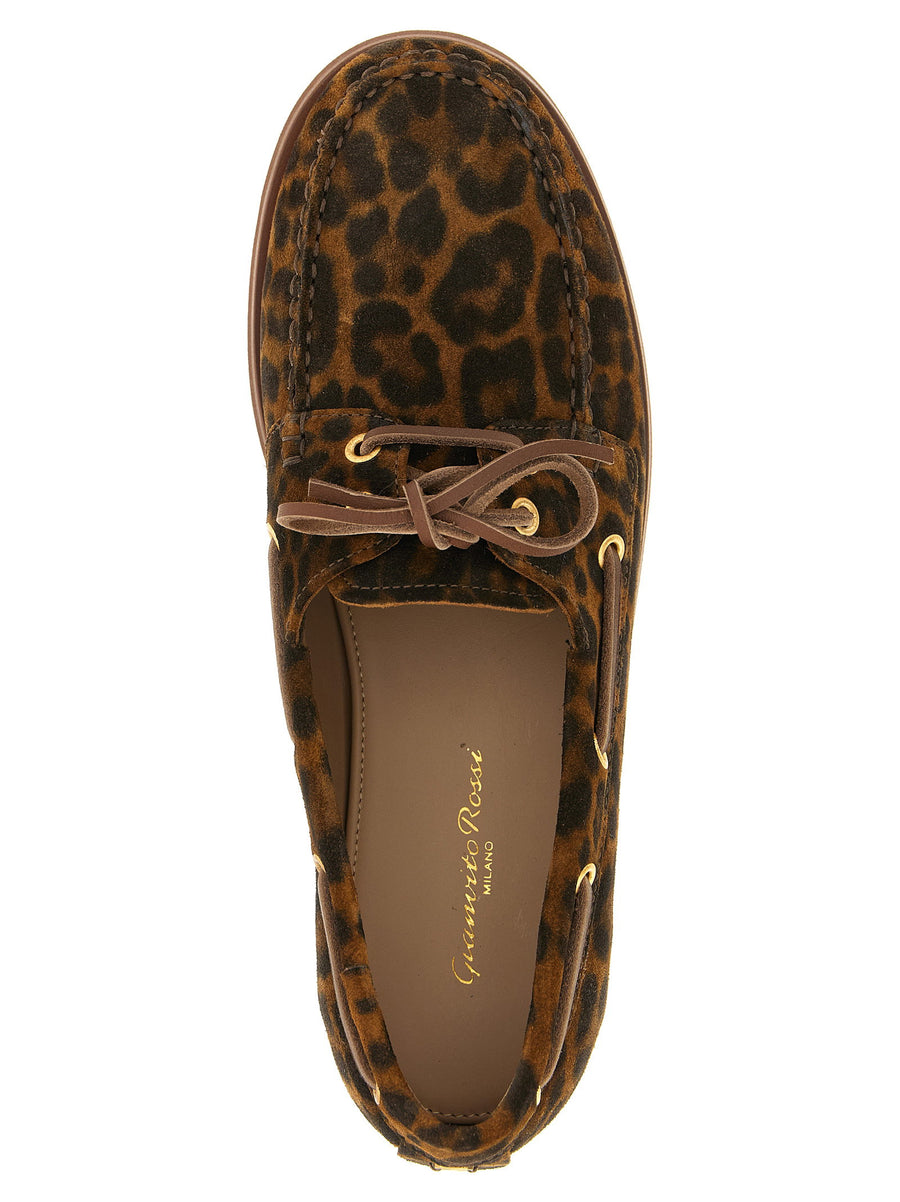 Gianvito Rossi Vandée Leopard Print Suede Boat Shoe For Women Luxurious Everyday Elegance