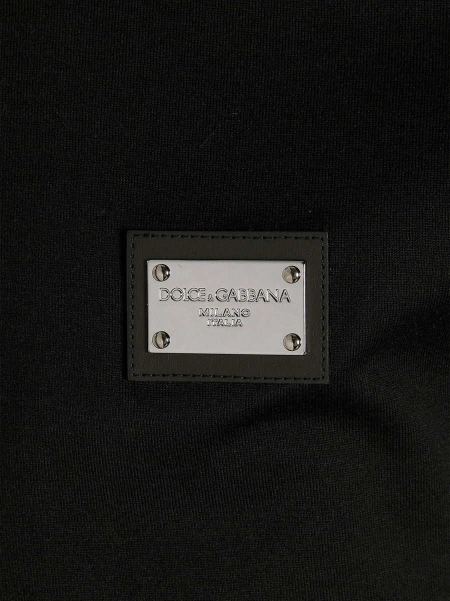 Dolce And Gabbana DG Essential Black Cotton Crewneck T Shirt For Men With Front Logo Plaque