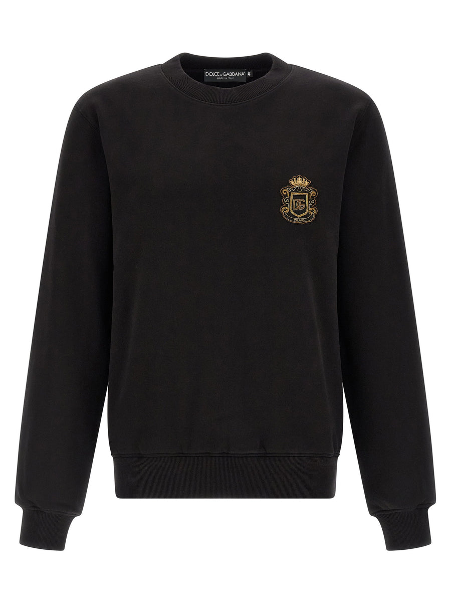 Dolce And Gabbana Brushed Cotton Heraldic Patch Sweatshirt For Women Crew Neck Band Hem