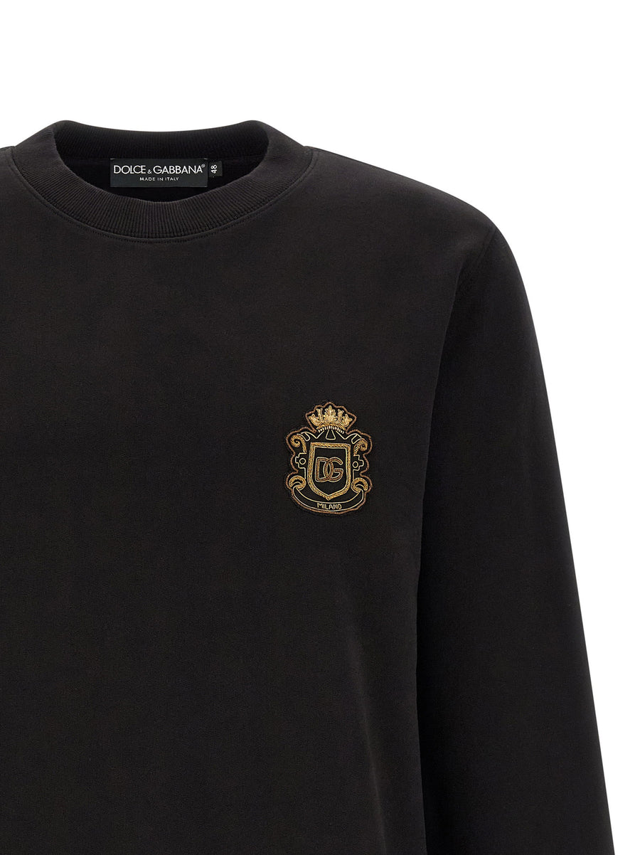 Dolce And Gabbana Brushed Cotton Heraldic Patch Sweatshirt For Women Crew Neck Band Hem