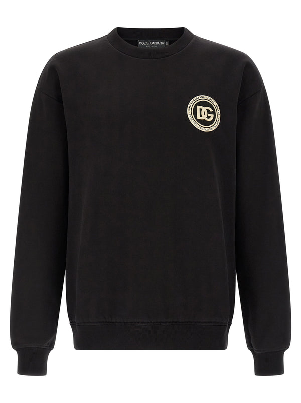 Dolce & Gabbana DG Patch Sweatshirt For Women Durable Brushed Cotton Black Crew Neck