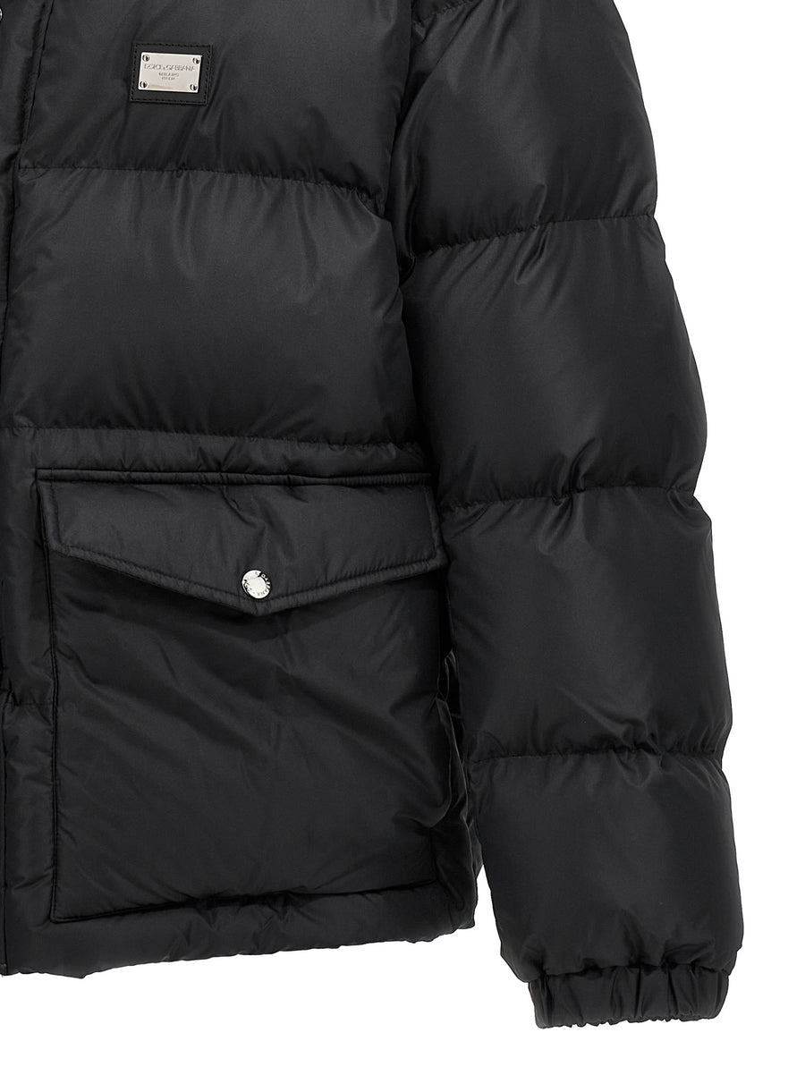 Dolce & Gabbana Logo Plate Down Jacket for Women Luxurious Quilted Warmth and Style