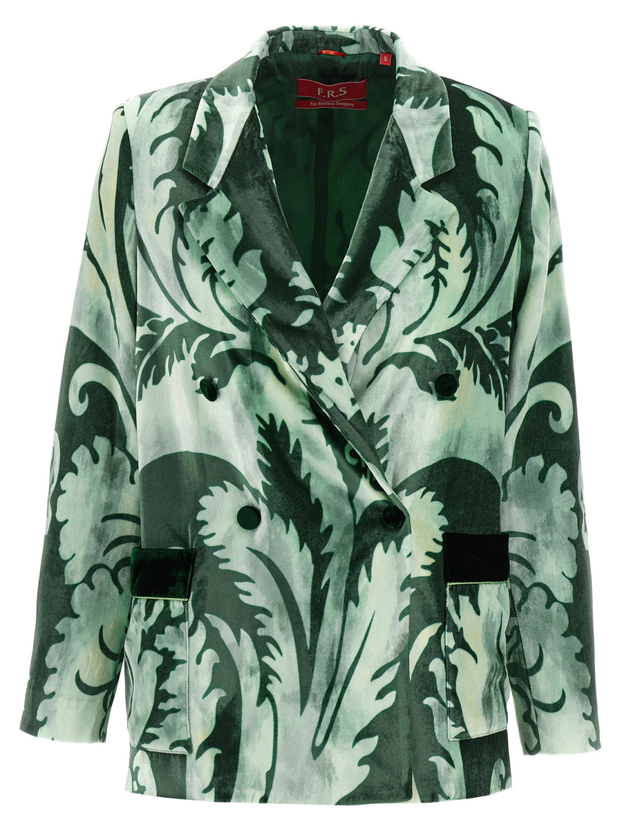 Mereope Blazer By F.r.s. For Restless Sleepers Luxurious Green Velvet Double Breasted Jacket For Women
