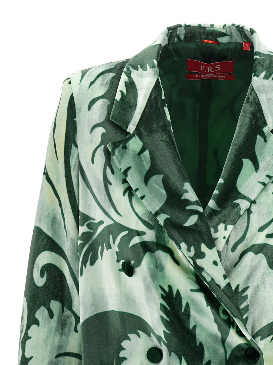 Mereope Blazer By F.r.s. For Restless Sleepers Luxurious Green Velvet Double Breasted Jacket For Women