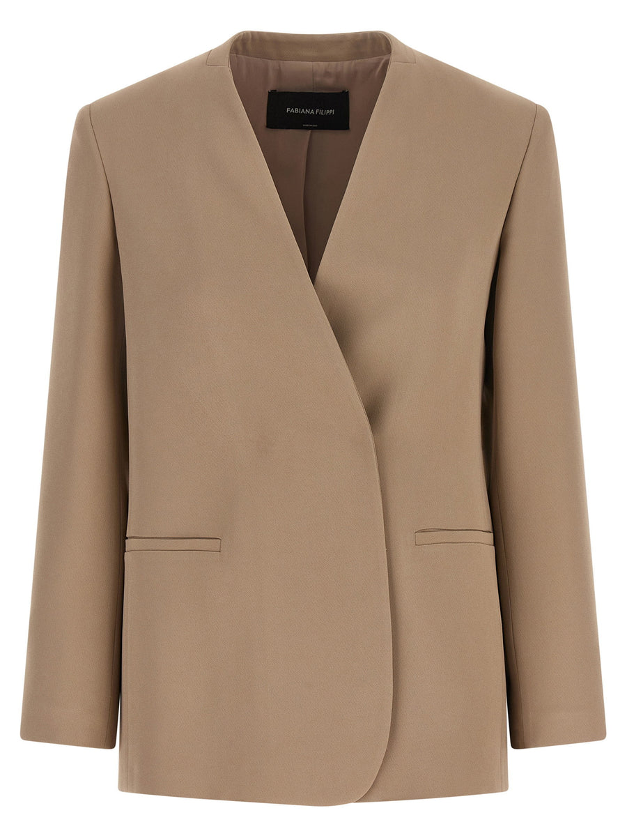 Fabiana Filippi Beige Viscose Acetate Twill Blazer Oversized Fit For Women Luxurious Silky Hand