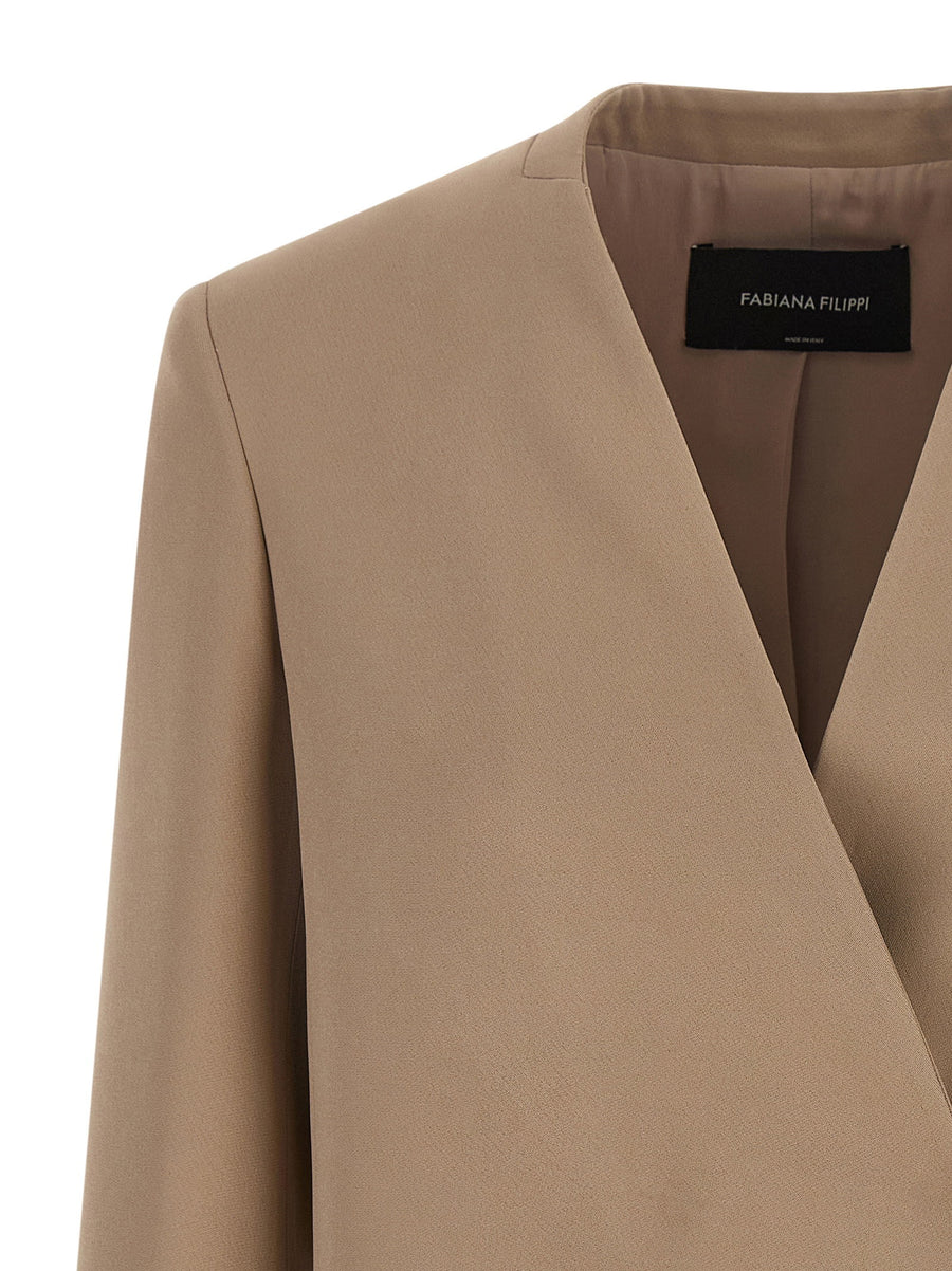 Fabiana Filippi Beige Viscose Acetate Twill Blazer Oversized Fit For Women Luxurious Silky Hand