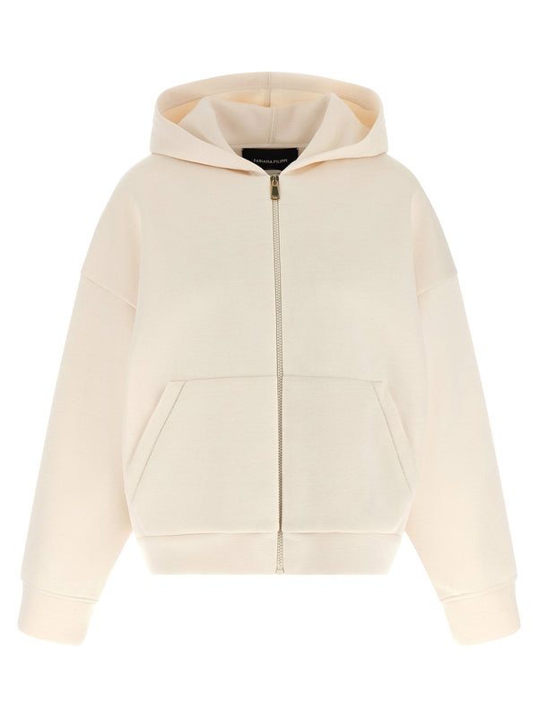 Fabiana Filippi Beige Scuba Cashmere Hoodie With Front Zip