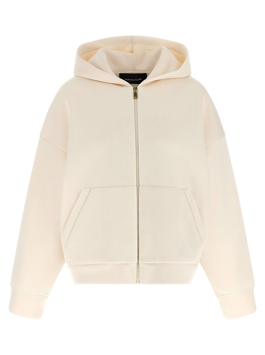Fabiana Filippi Beige Scuba Cashmere Hoodie With Front Zip