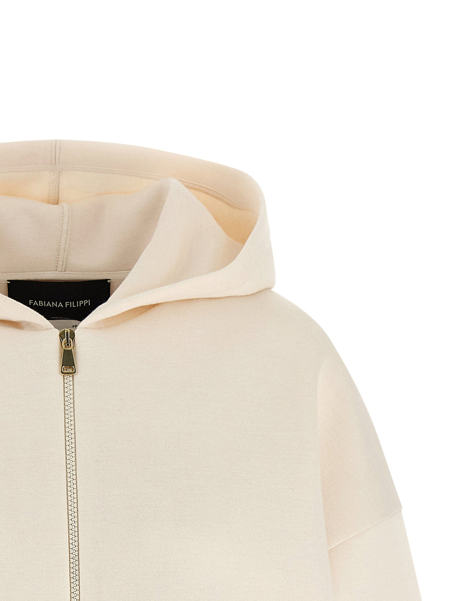 Fabiana Filippi Beige Scuba Cashmere Hoodie With Front Zip