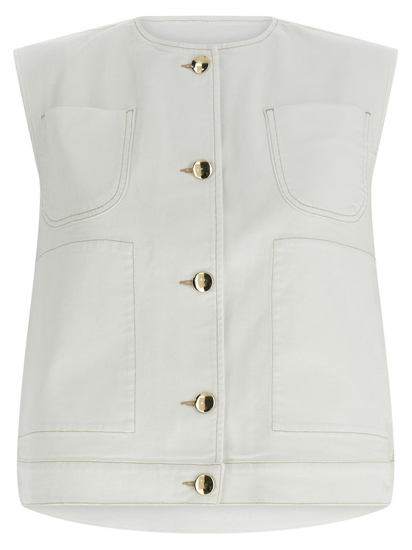 Fabiana Filippi Denim And Knit Vest For Women White Cotton Denim With Knit Back Panel Versatile Luxury Layer