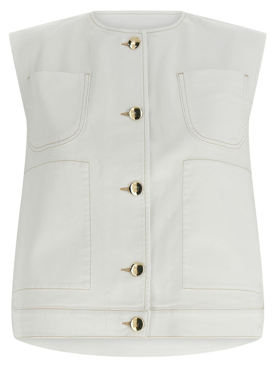 Fabiana Filippi Denim And Knit Vest For Women White Cotton Denim With Knit Back Panel Versatile Luxury Layer