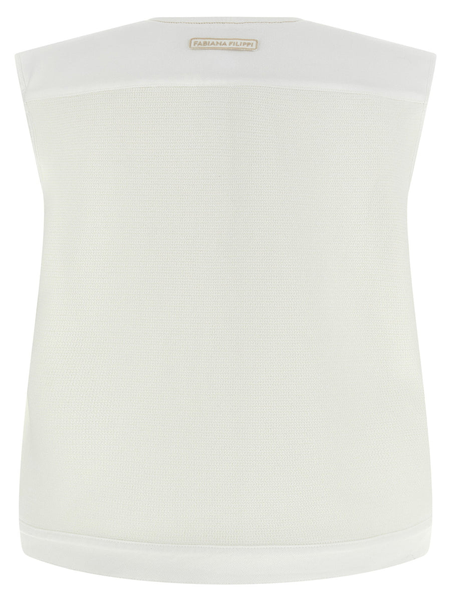 Fabiana Filippi Denim And Knit Vest For Women White Cotton Denim With Knit Back Panel Versatile Luxury Layer