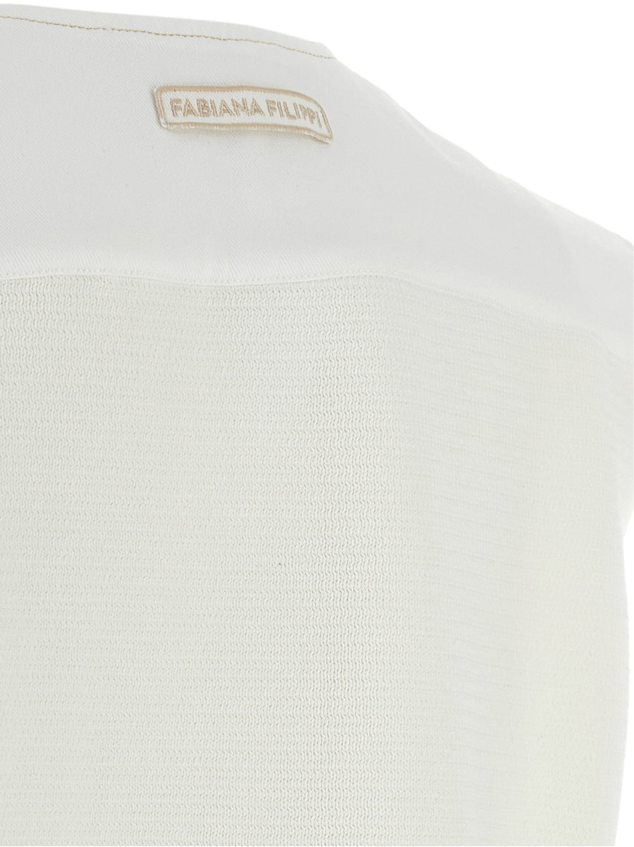 Fabiana Filippi Denim And Knit Vest For Women White Cotton Denim With Knit Back Panel Versatile Luxury Layer