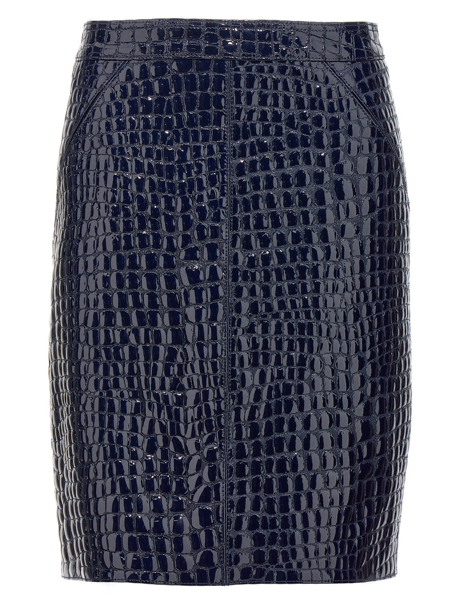 Tom Ford Croc Print Leather Midi Skirt for Women With Back Pleat Refined Silhouette