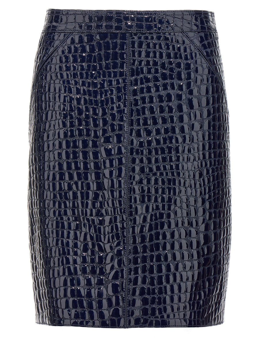 Tom Ford Croc Print Leather Midi Skirt for Women With Back Pleat Refined Silhouette