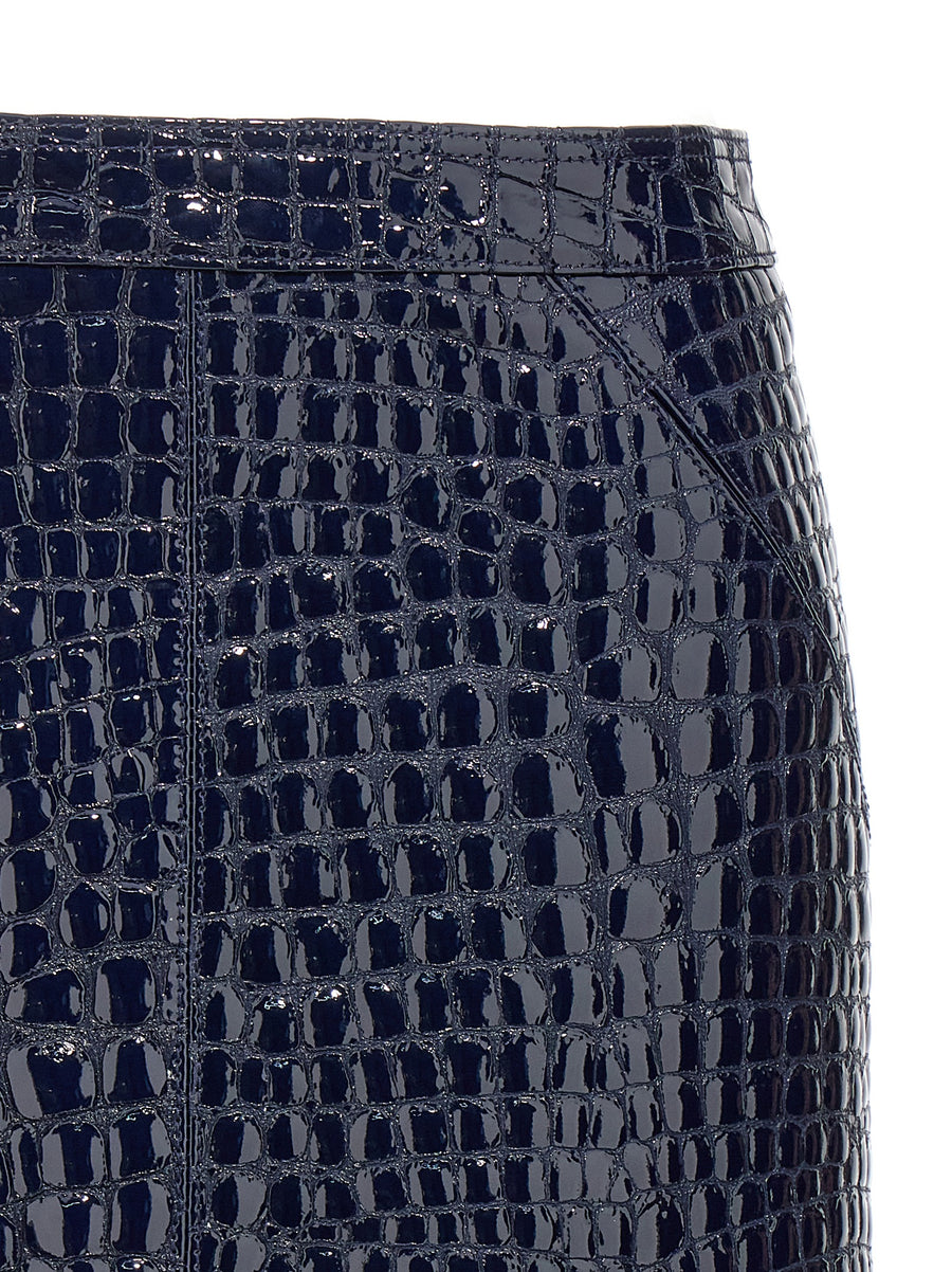 Tom Ford Croc Print Leather Midi Skirt for Women With Back Pleat Refined Silhouette