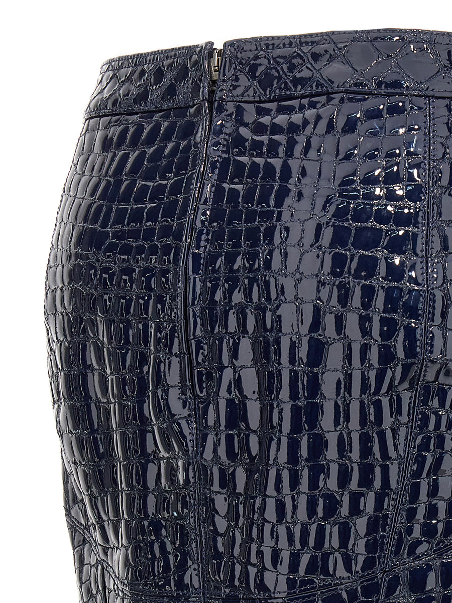 Tom Ford Croc Print Leather Midi Skirt for Women With Back Pleat Refined Silhouette