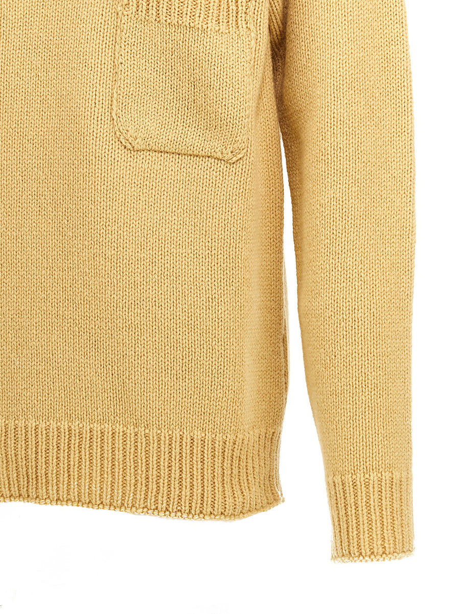 Marni Wool Sweater For Women Yellow 100 Percent Wool With Front Pocket And Shoulder Embroidery Luxury
