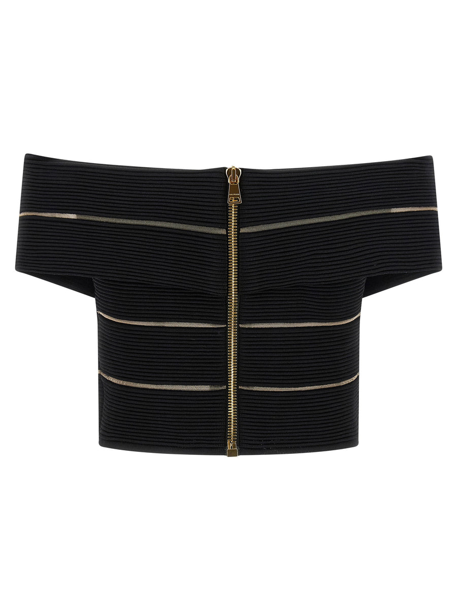 Balmain Off-the-shoulder Crop Top
