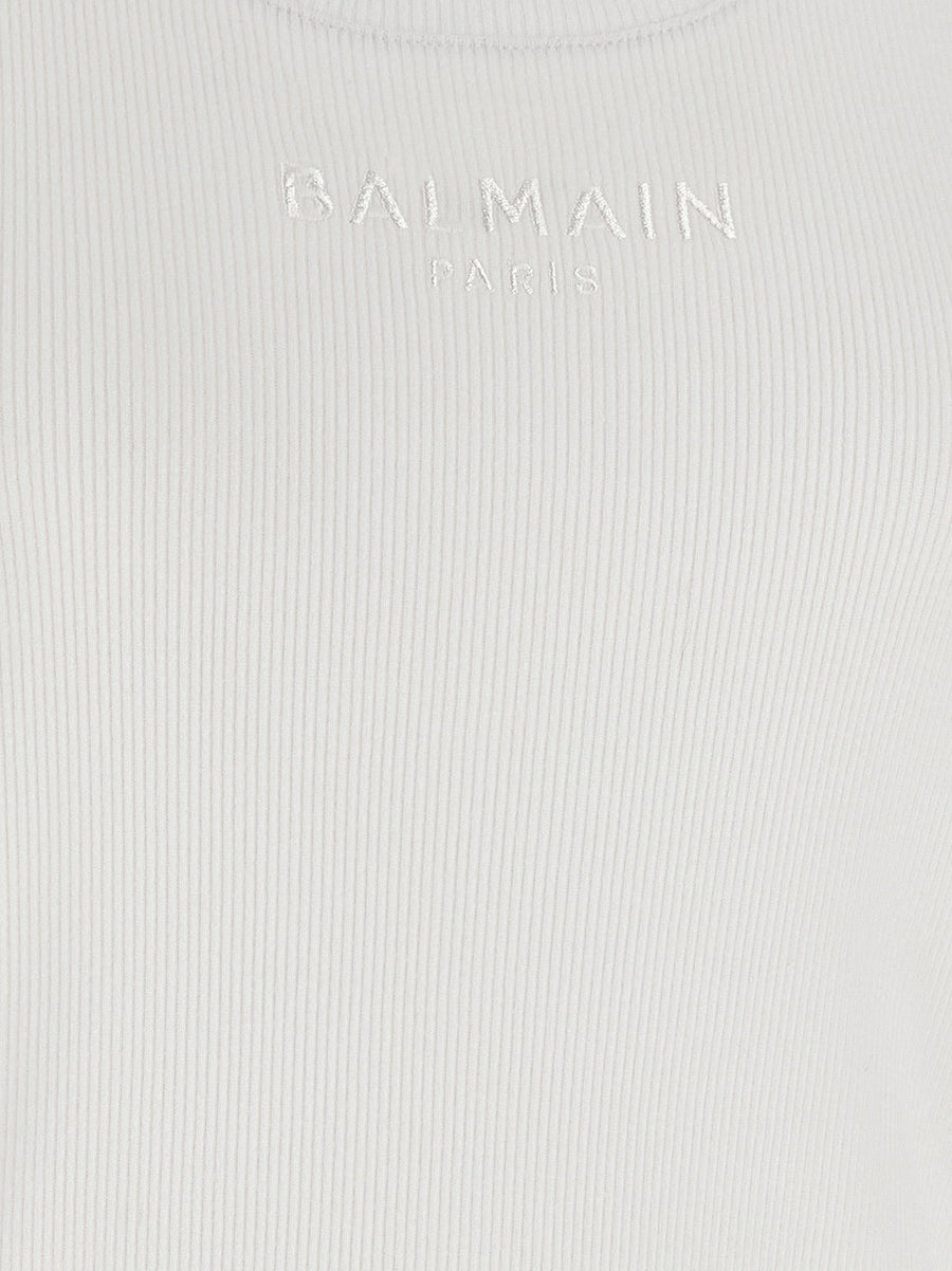 Balmain White One Hundred Percent Cotton Logo Embroidery Tank Top for Women