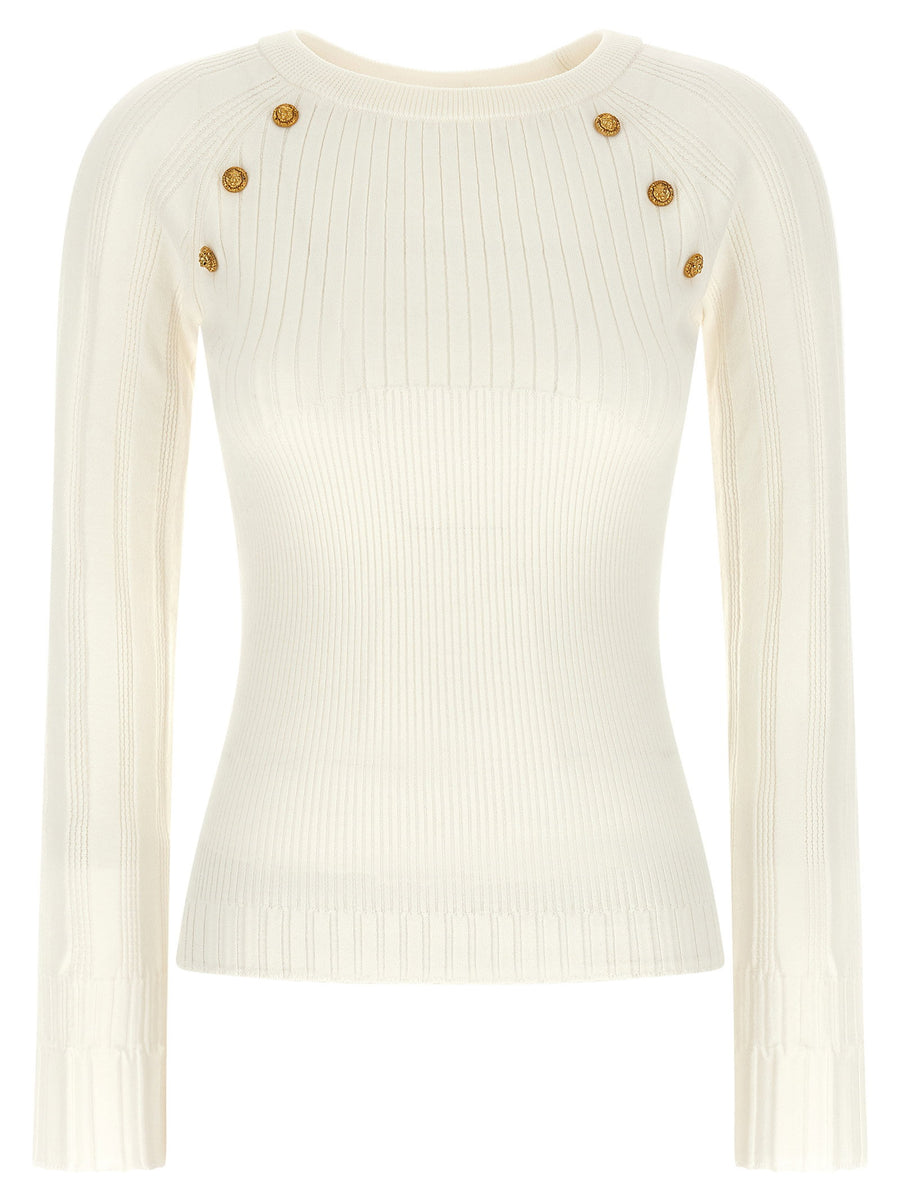 Balmain Three Button Lion Head Crew Neck Sweater For Women