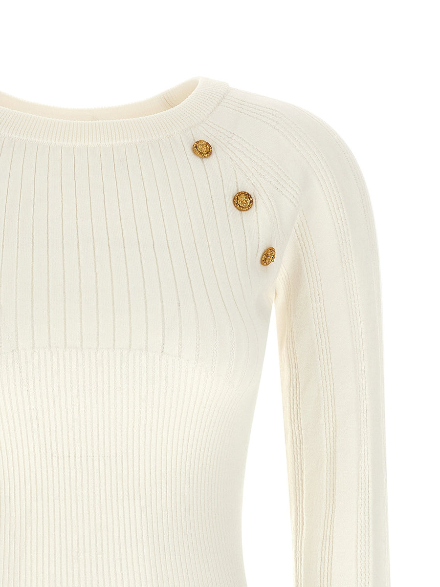 Balmain Three Button Lion Head Crew Neck Sweater For Women