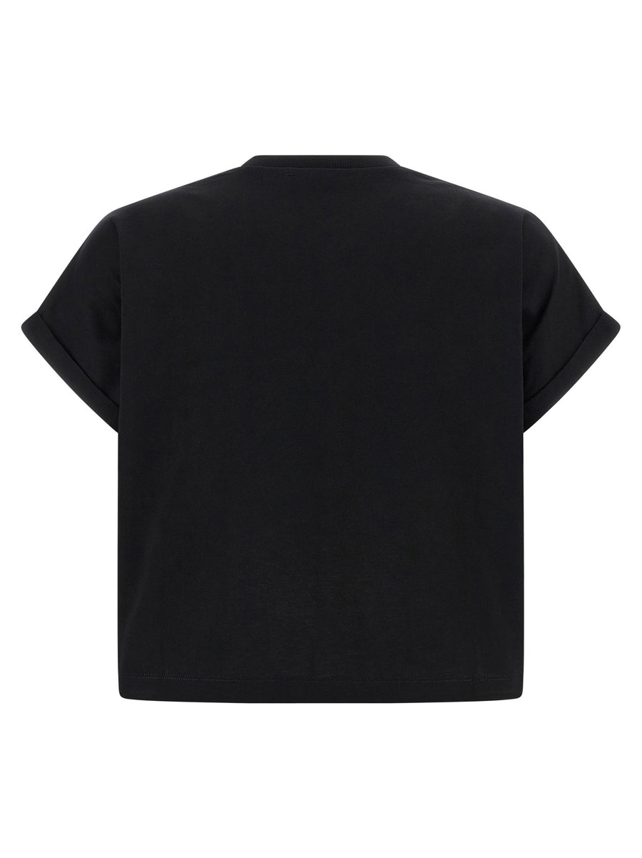 Balmain Cropped T Shirt Black 100 Percent Cotton Crewneck Front Logo Luxury Top For Women