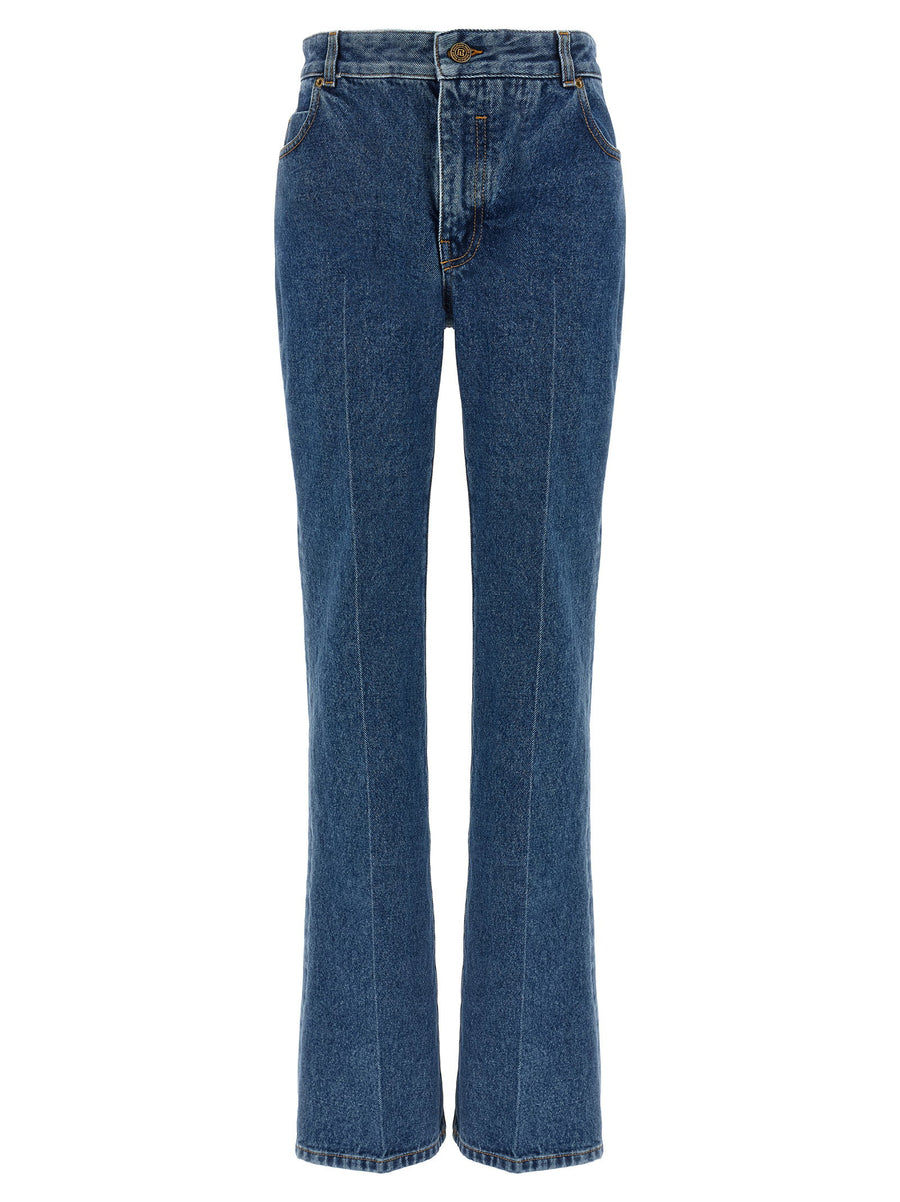 Balmain Embroidery Jeans For Women High Waist 5 Pocket Premium Cotton Denim With Subtle Back Embroidery And Leather Tag