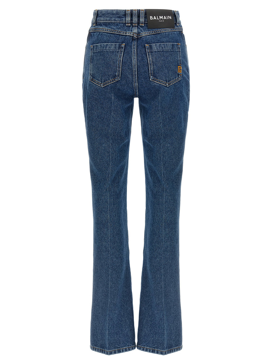 Balmain Embroidery Jeans For Women High Waist 5 Pocket Premium Cotton Denim With Subtle Back Embroidery And Leather Tag
