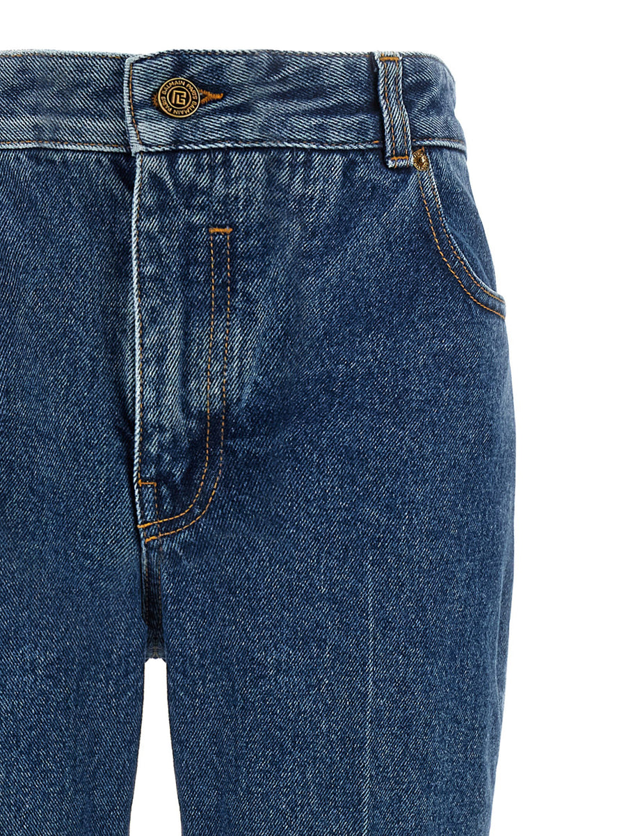 Balmain Embroidery Jeans For Women High Waist 5 Pocket Premium Cotton Denim With Subtle Back Embroidery And Leather Tag