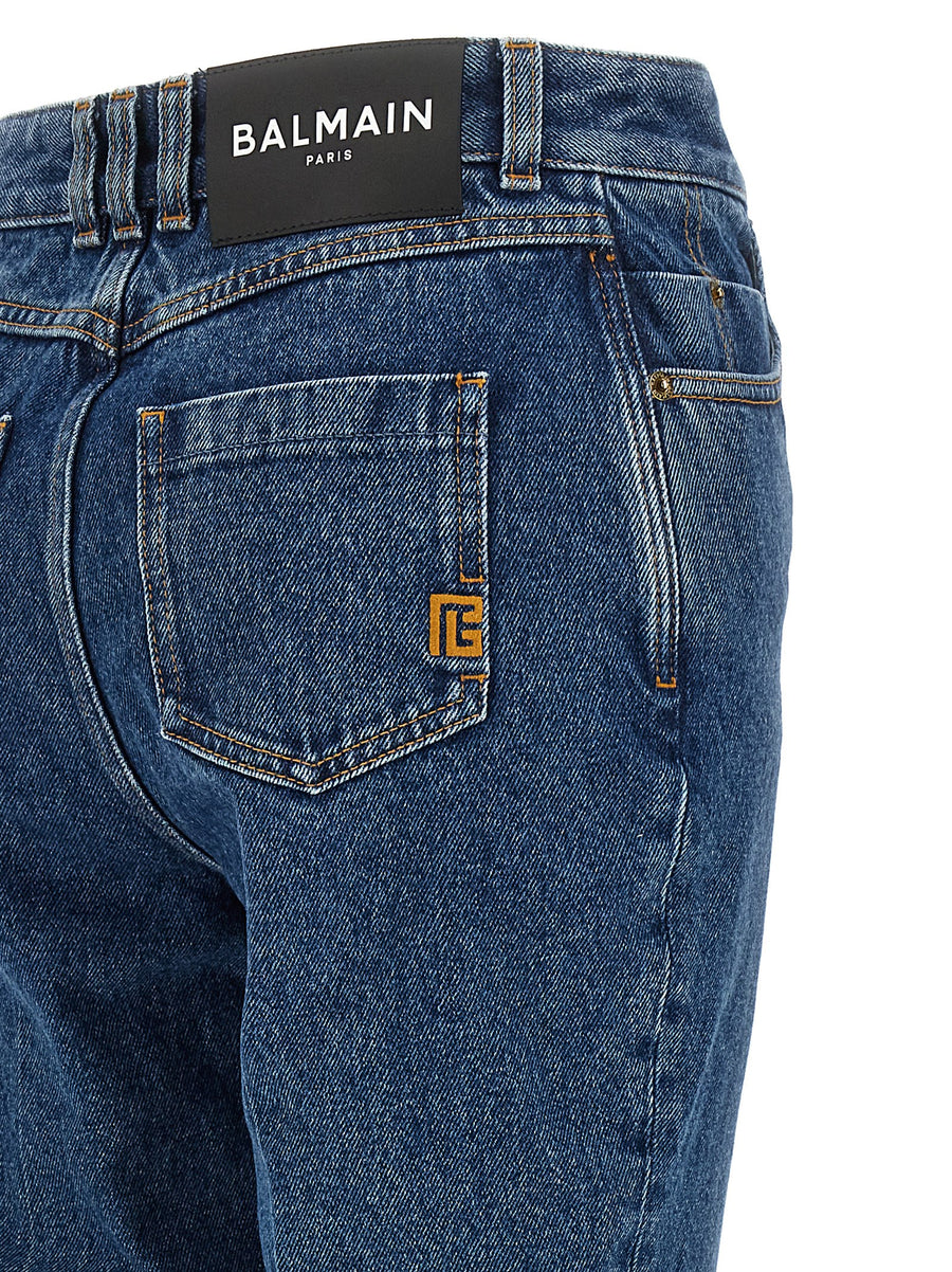 Balmain Embroidery Jeans For Women High Waist 5 Pocket Premium Cotton Denim With Subtle Back Embroidery And Leather Tag