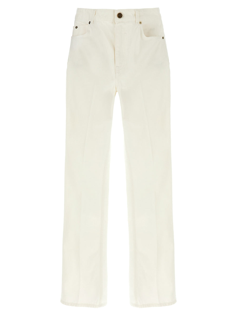 Balmain Embroidery Jeans For Women High Rise Premium White Denim With Monogram Back Embroidery
