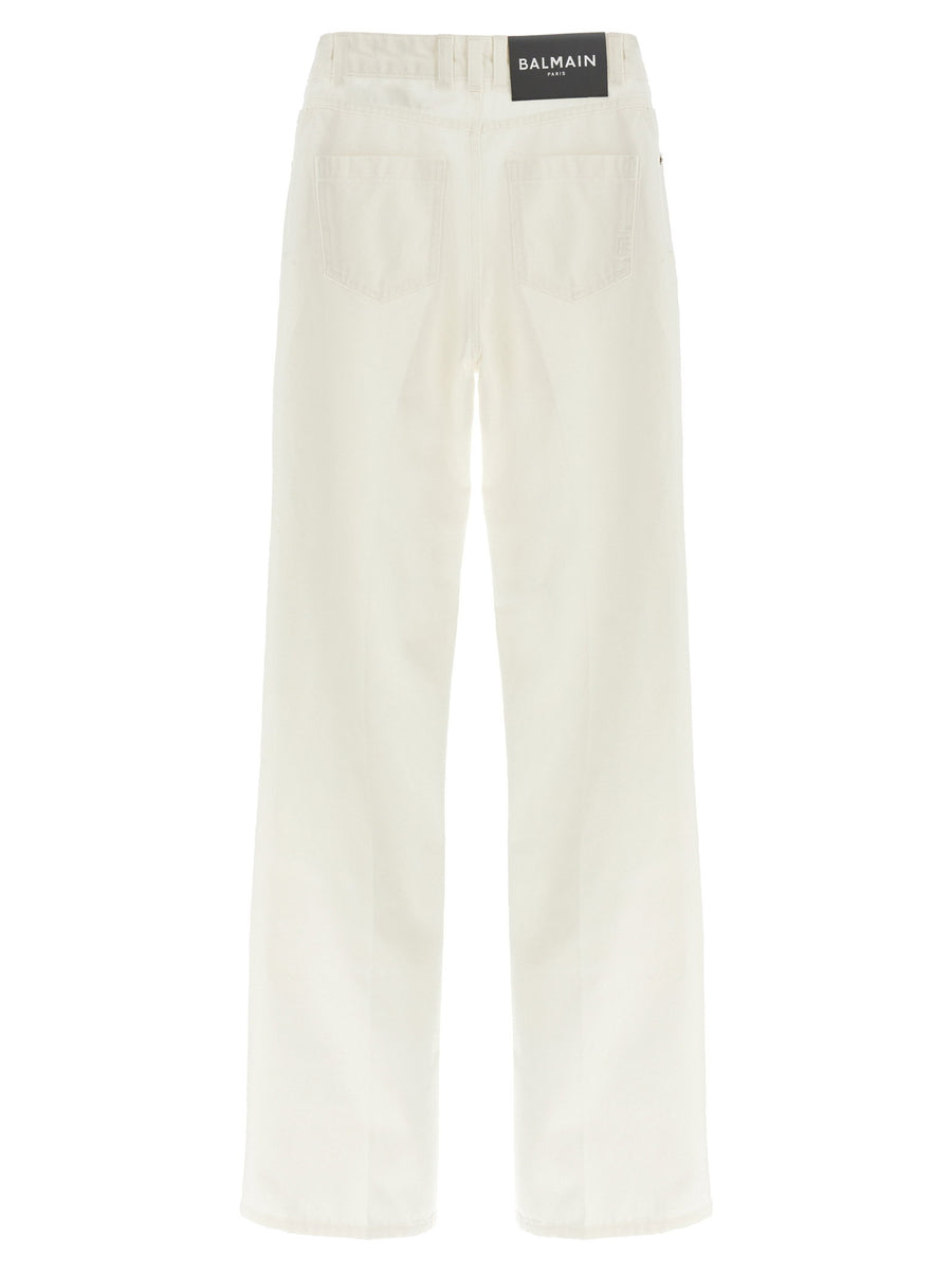 Balmain Embroidery Jeans For Women High Rise Premium White Denim With Monogram Back Embroidery