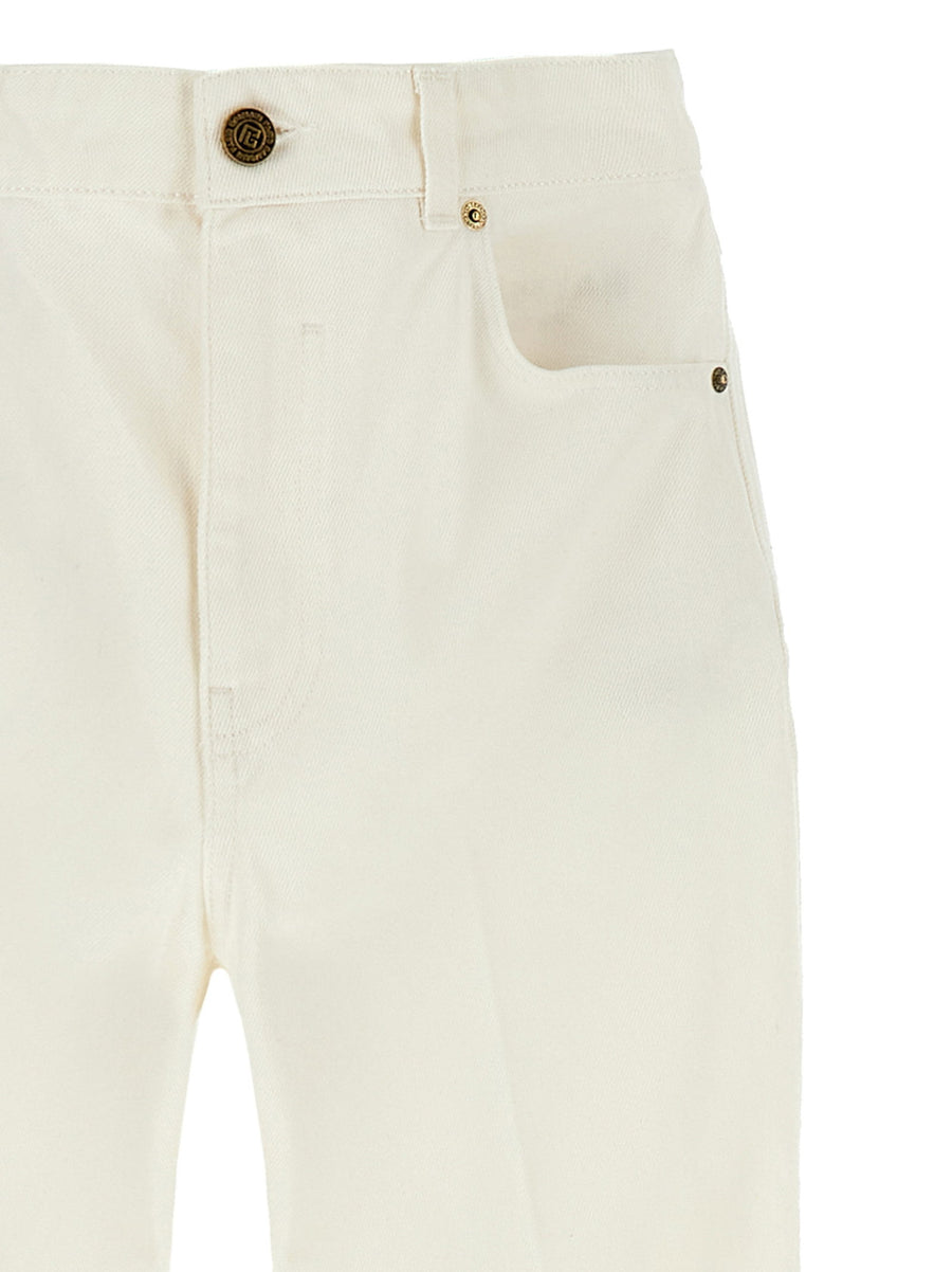 Balmain Embroidery Jeans For Women High Rise Premium White Denim With Monogram Back Embroidery
