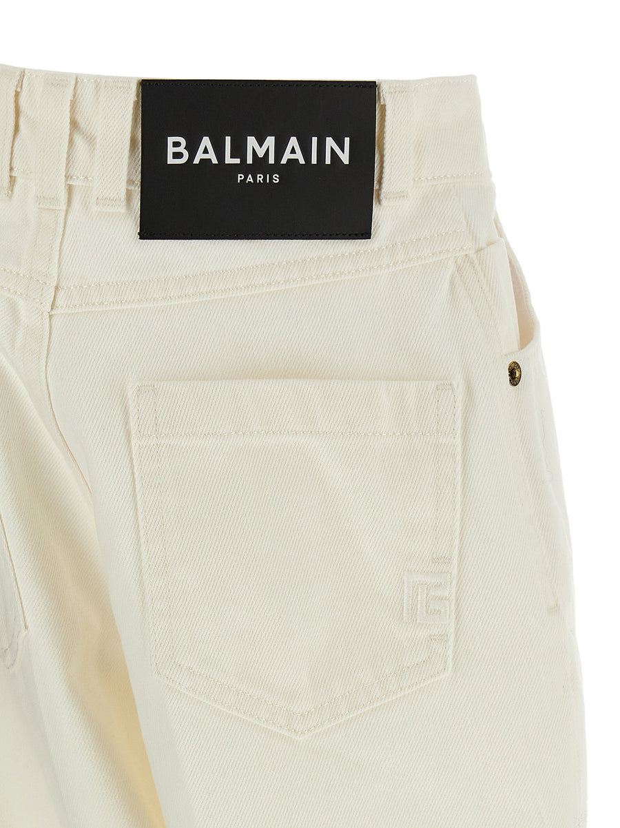 Balmain Embroidery Jeans For Women High Rise Premium White Denim With Monogram Back Embroidery