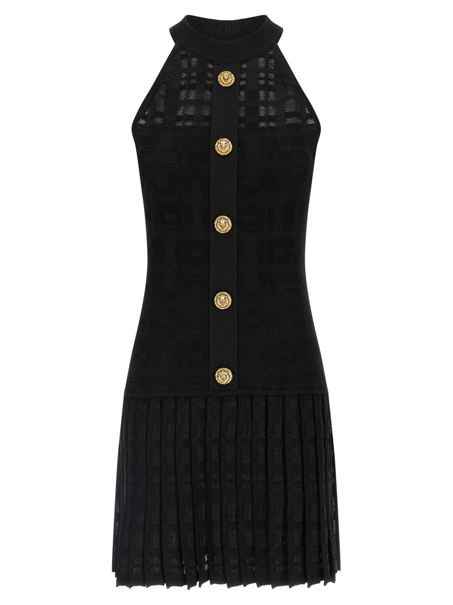 Balmain Tartan Knit Dress Bold Mini For Women Lion Buttons