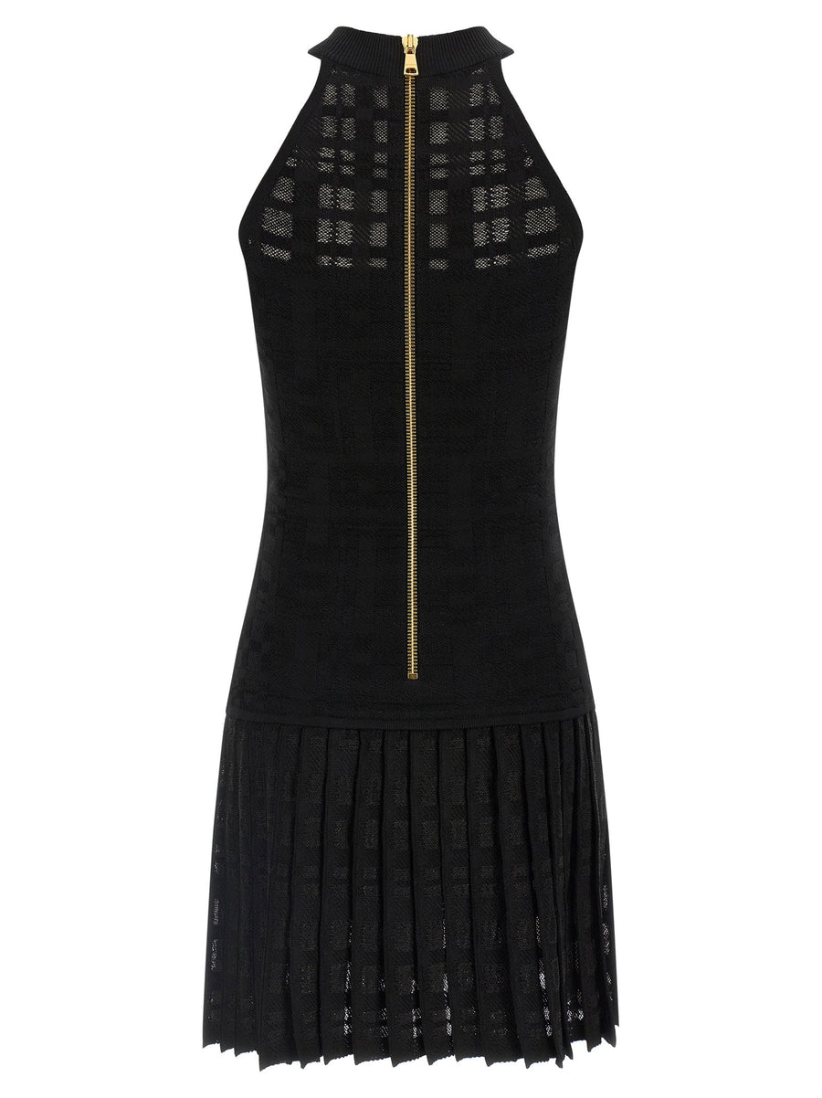Balmain Tartan Knit Dress Bold Mini For Women Lion Buttons