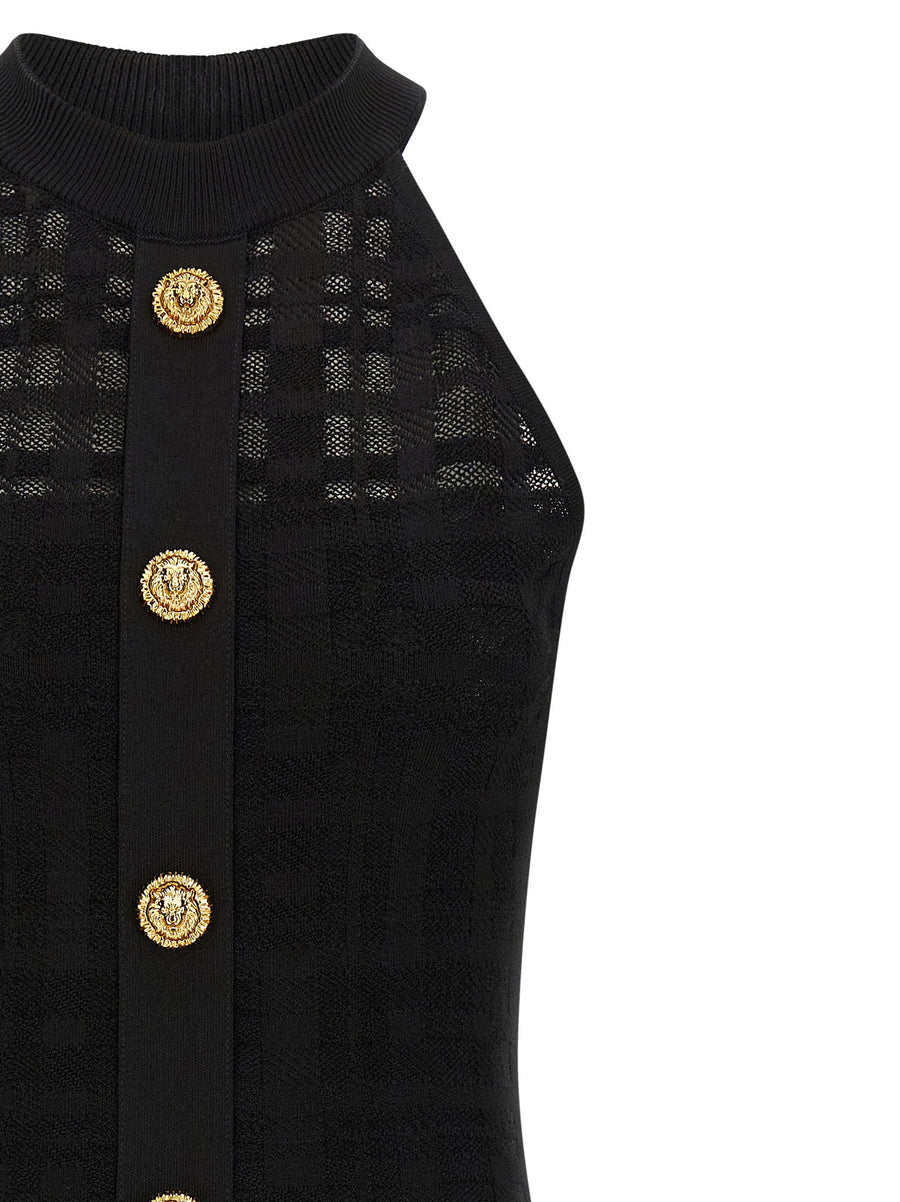 Balmain Tartan Knit Dress Bold Mini For Women Lion Buttons