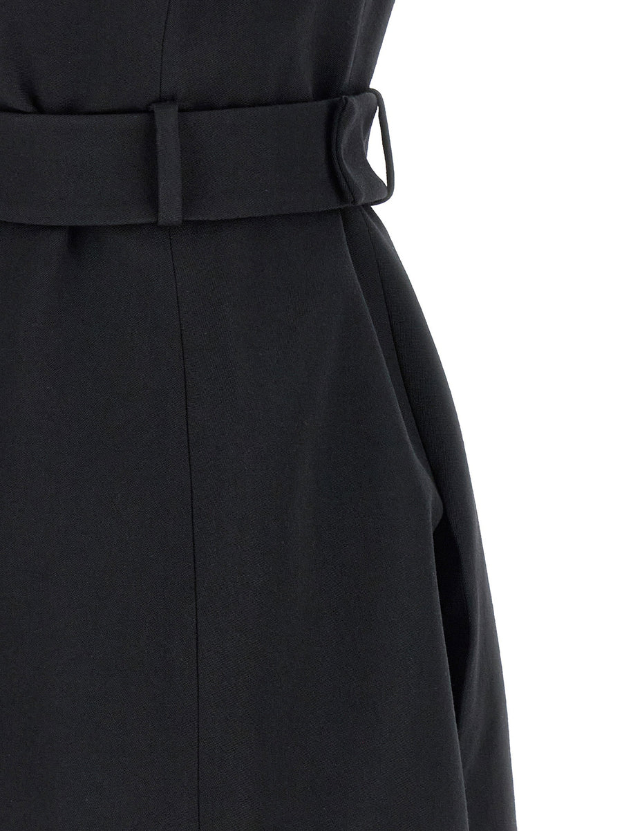 Balmain Wrap Dress For Women Luxe 100 Percent Virgin Wool With V Neck And Removable Anthem Buckle Belt