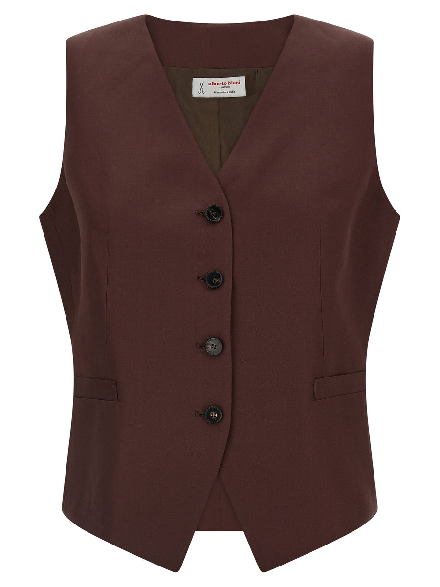 Alberto Biani Viscose Linen Vest For Women Breathable Lightweight Layering Piece With Draped Silhouette