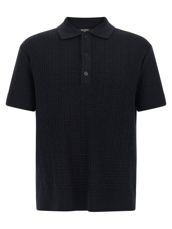 Balmain Monogram Knit Polo Shirt